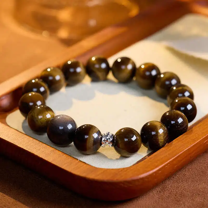 Yellow Tower Crystal Bead Bracelet Men's and Women's Elastic Strings Amulet Safe Accessories Tiger-eye Wealth Prosperity Jewelry
