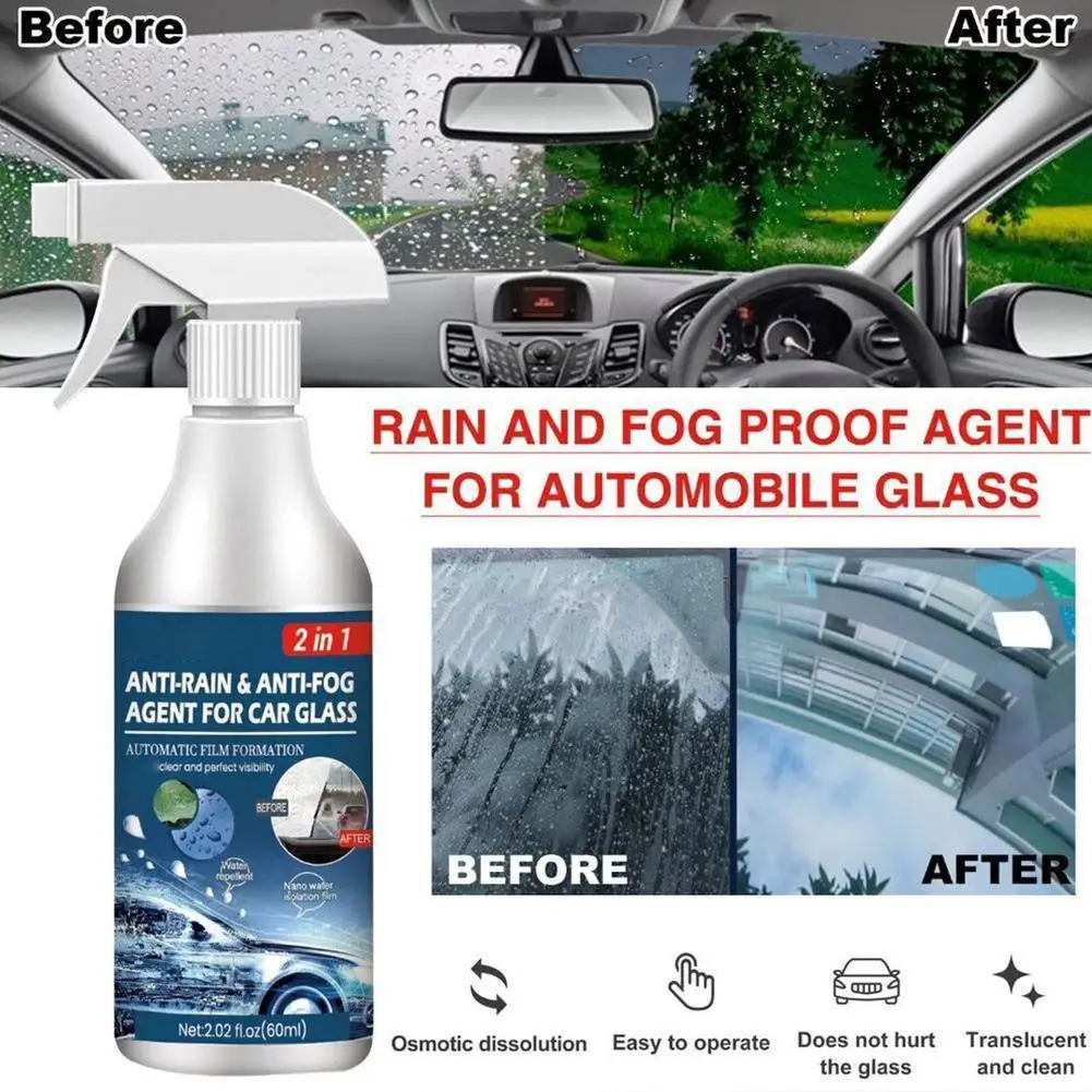 

60ML Anti-Rain & Anti-Fog Coating Agent Auto Window Hydrophobic Agent Anti Fog Spray Defogger for Car Windshield Glass S8X3