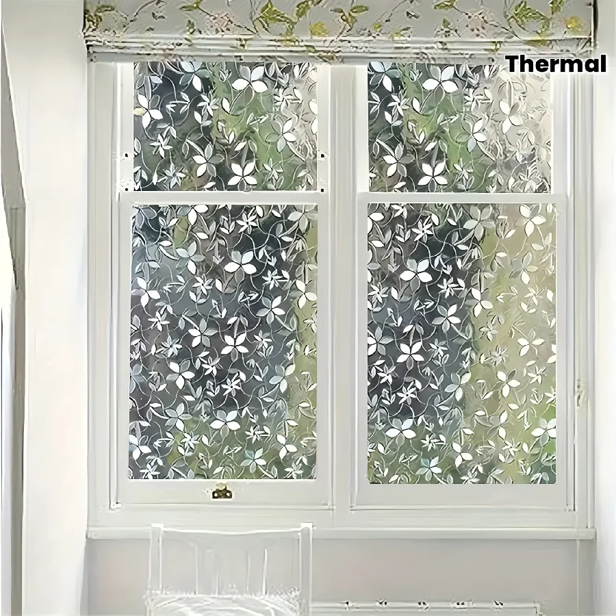 Floral Static Cling Window Film, Semi-Transparent Privacy Decorative Cover, 45/60cm Width for Home Office Bathroom