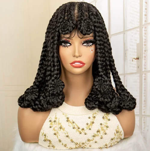 Bantu Braided Wigs for Black Women Synthetic Full Lace Bob Cornrow Braid Wigs with Baby Hair Natural Color Synthetic Wigs