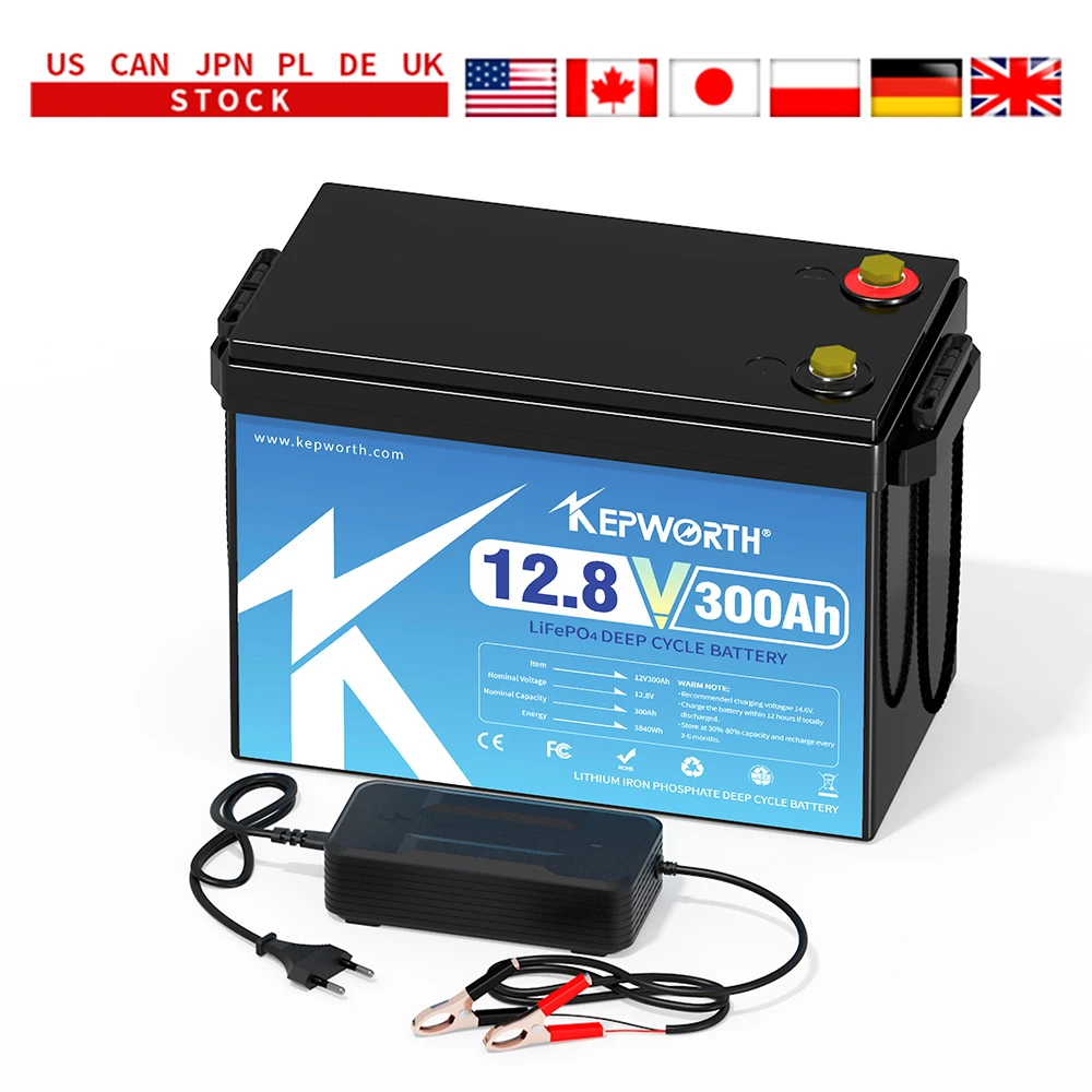 

KEPWORTH 12V 300Ah LiFePO4 Battery, Built-in 200A BMS 3840Wh Energy Deep Cycles, Perfect for Off-Grid, Motorhome, Solar System