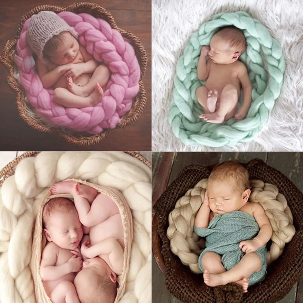 Newborn Baby Hand-Woven Braid Rugs Blanket Photography Props Twisted Braids White Pure Knit Comfortable Stylish Fun Room Decor