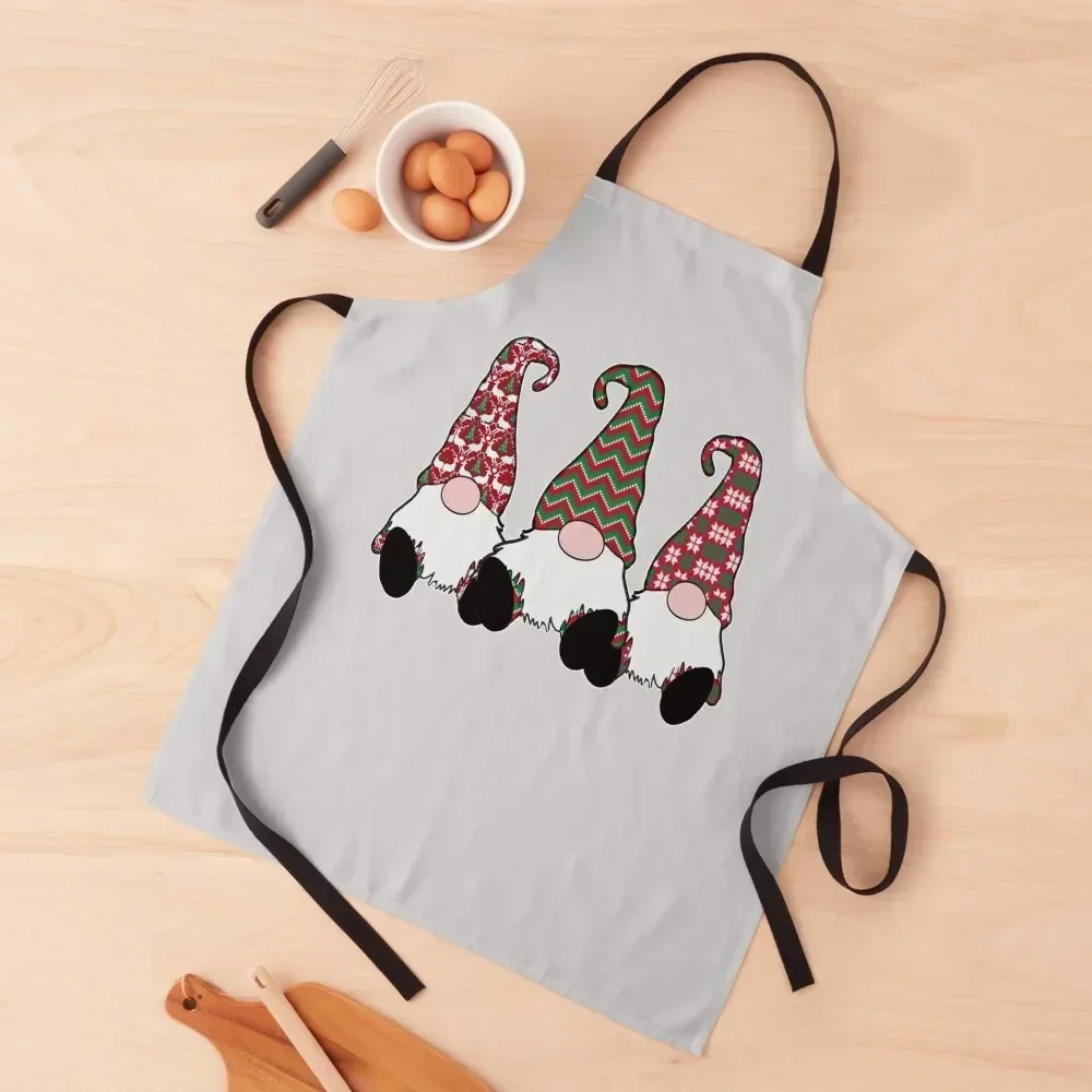 

3 Nordic Gnomes Winter Christmas Swedish Tomte Cute Elves Red Apron esthetician Kitchen Items Apron