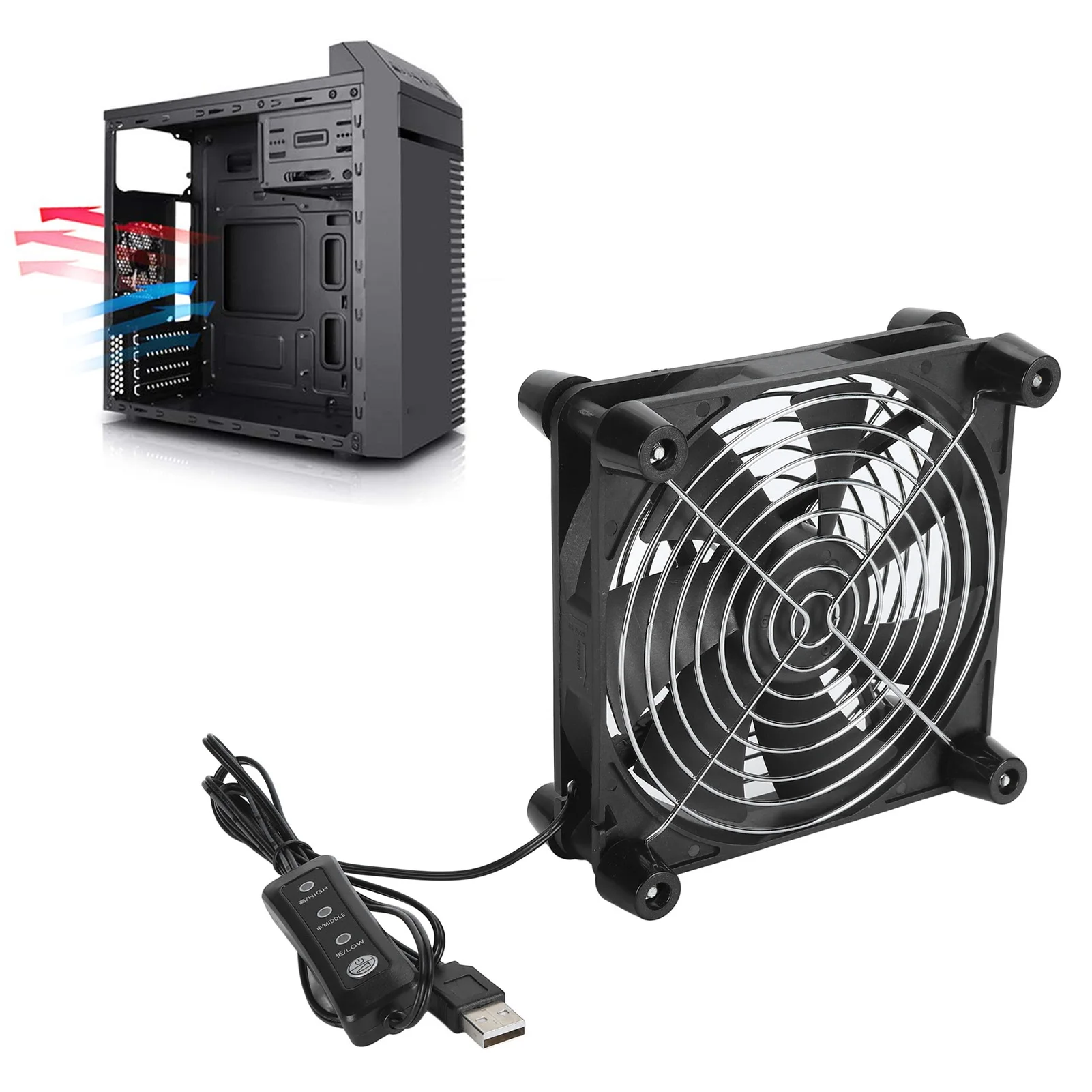 140mm Computerkast Fan 3 Speed 5V USB Aangedreven 2800 RPM Draagbare Computerkast Koelventilator voor Tablet TV ontvanger Router DVR