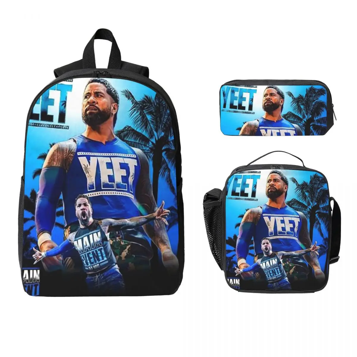 Jey Uso Yeet Vintage Graphic Printed Backpack Boys Girls BookBag School Bag Shoulder Bags 3ps Insulated Lunch Bag Pencil Case
