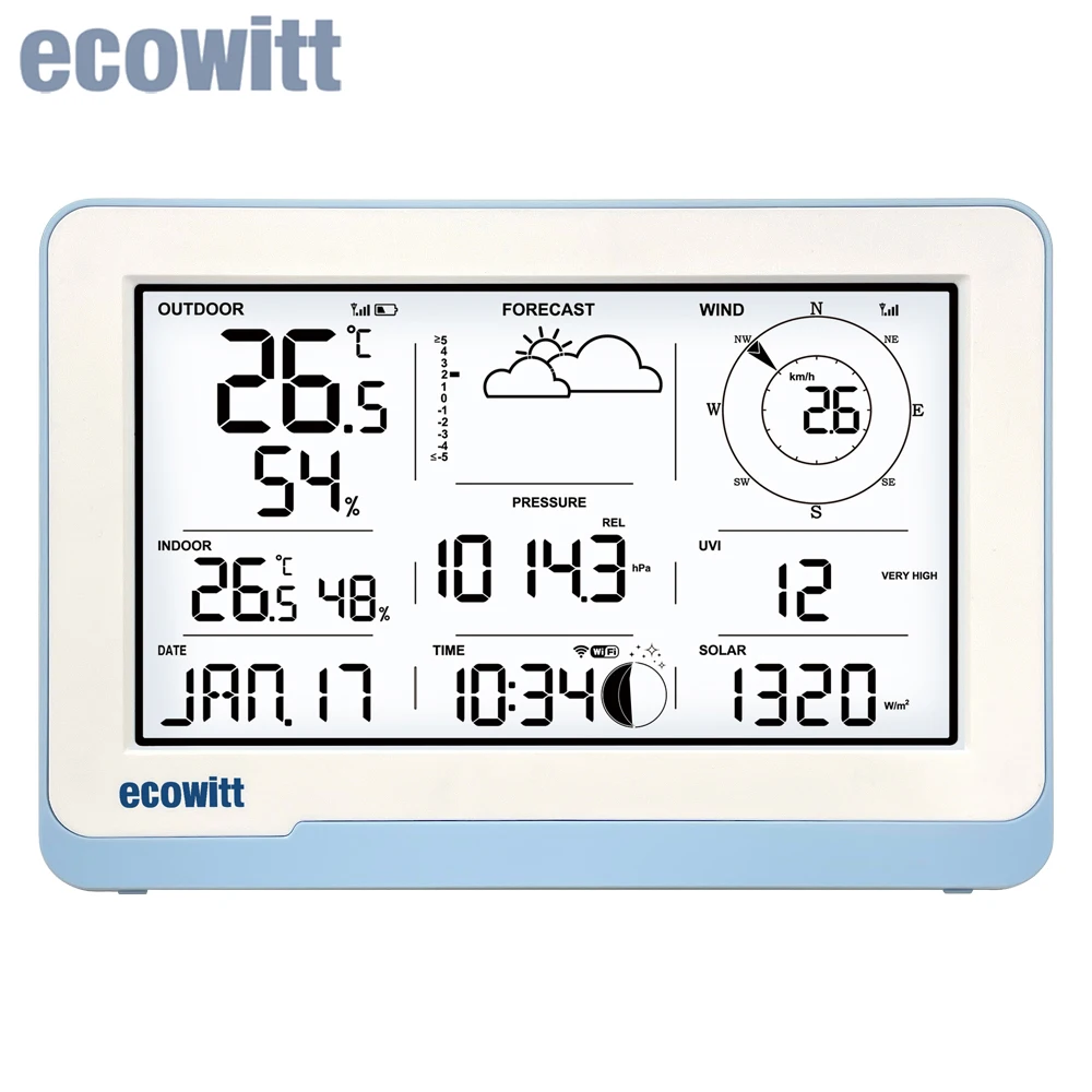 Ecowitt WS3800 Wi-Fi Weather Station Receiver, 7.5 inch LCD Display Console, Support IoT Devices WFC01 & AC1100