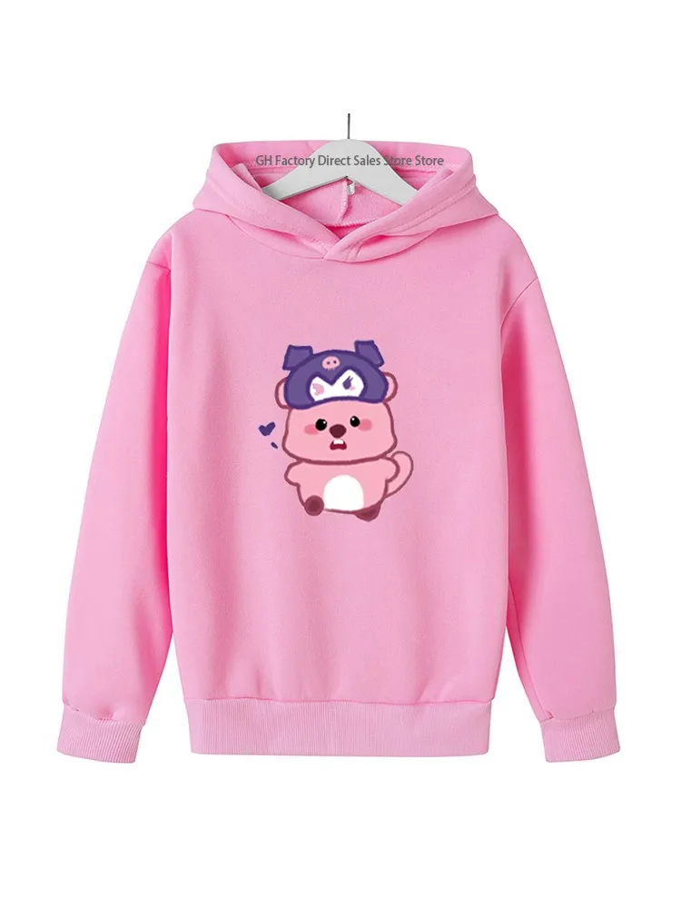 2024 New Beaver Hoodie Cartoon Print Sweatshirt Kids Long Sleeve Sweatshirt Girls Casual Wear