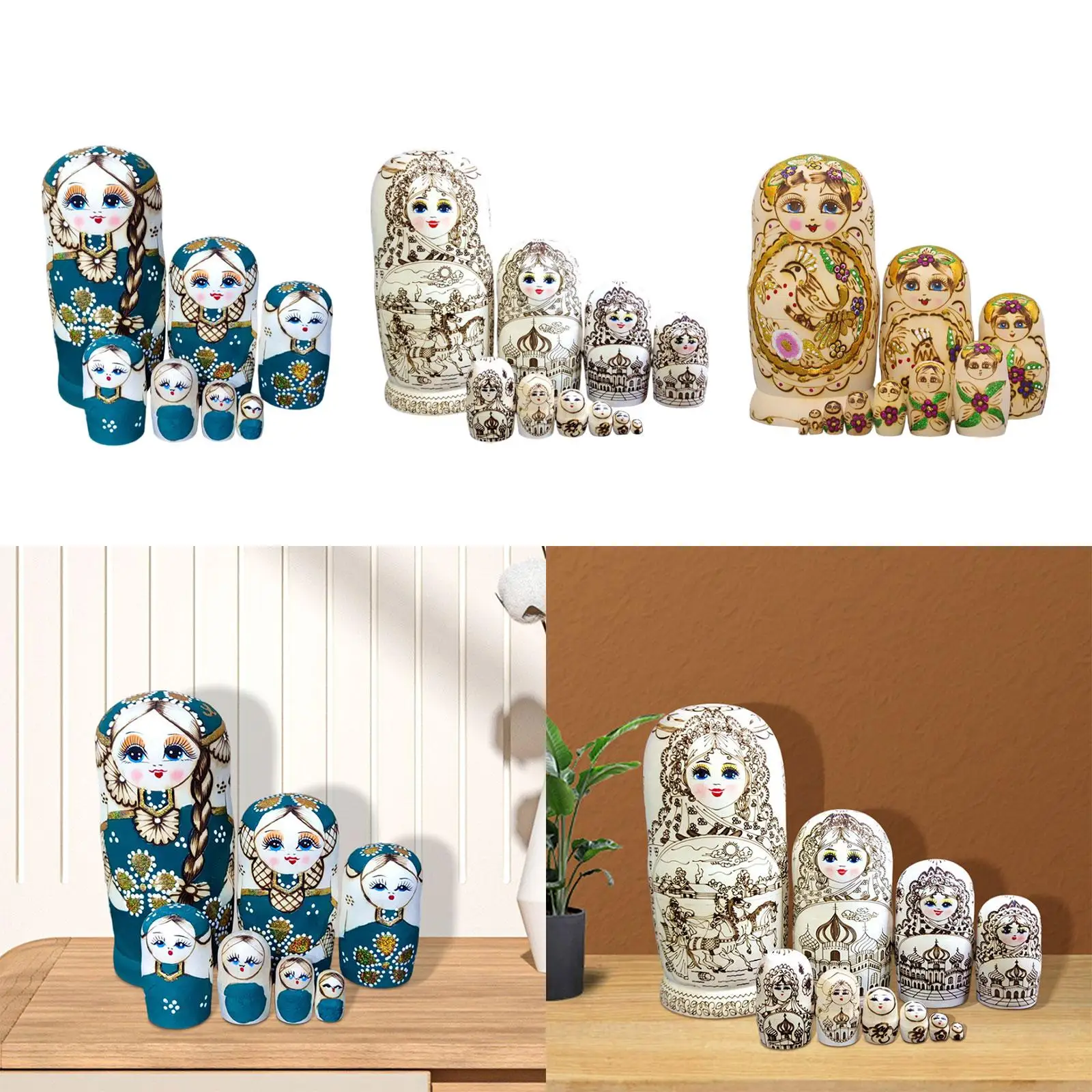 Handmade Nesting ตุ๊กตา STACKABLE สะสมหัตถกรรมตัวเลขไม้ Matryoshka ตุ๊กตาสําหรับ Office