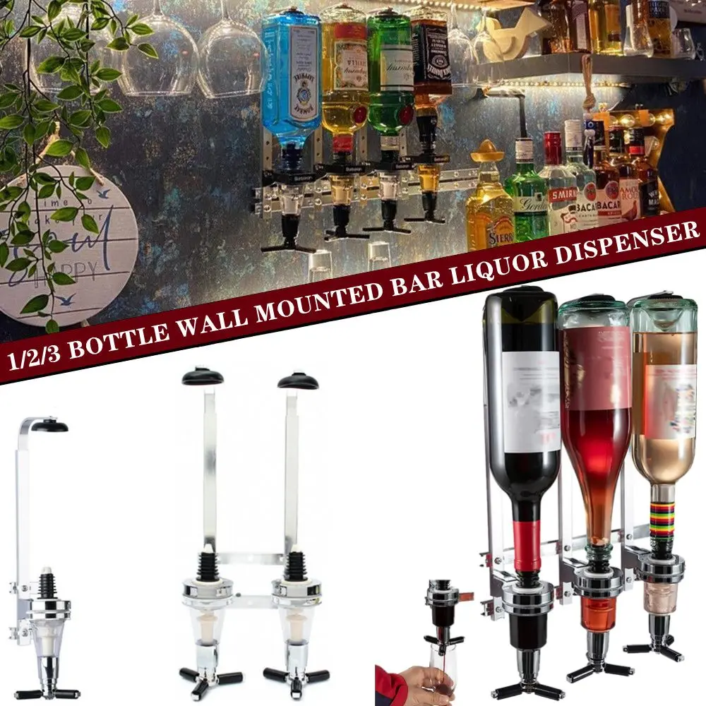 Cocktail Alcohol Drink Bottle Wine Rack 1-3 ShotBar Beverage Whisky Liquor Dispenser, Wall-Mounted 1/2/3 Bottle Liquor Dispenser