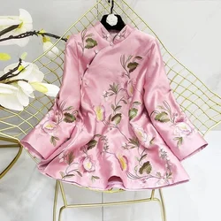 Tang Suit Shirt National Style Traditional Elegant Embroidery Women Chinese Vintage Blouse Loose Female Hanfu Tops 2024 New