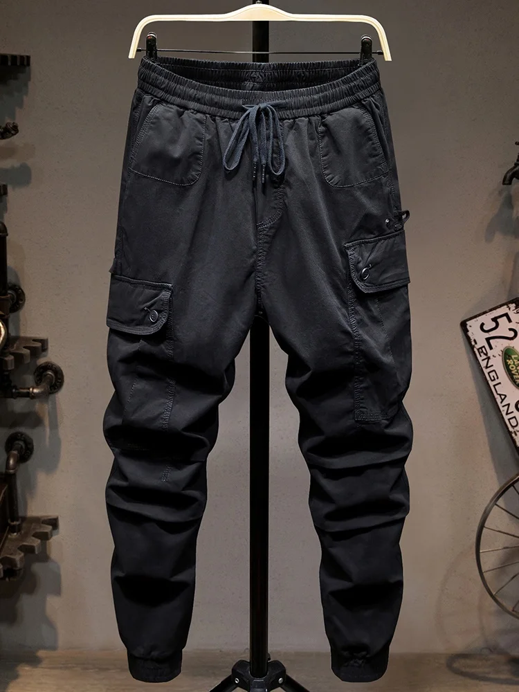

Men's Casual Loose Elastic Waist Work Pants Bla Trendy Youth Versatile Comfortable Cotton Polyester Workwear Trousers