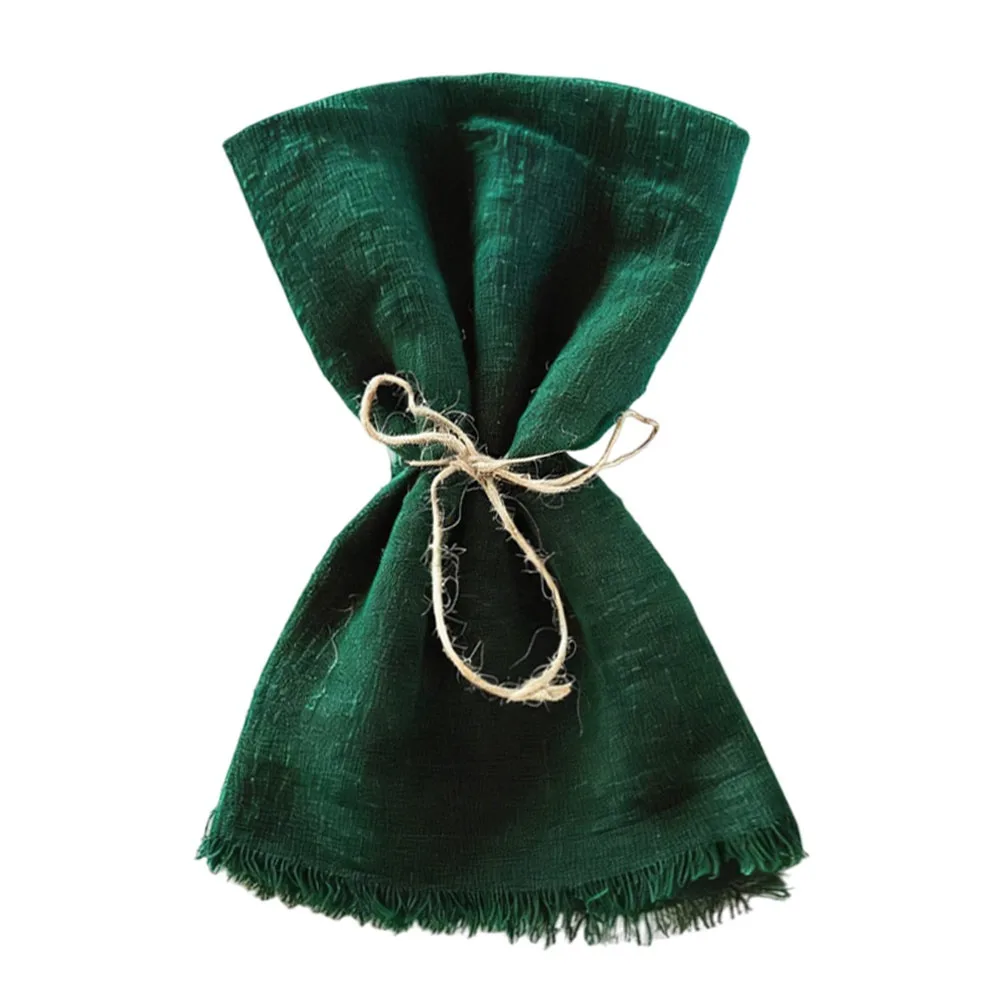 

6pcs New Year 42x42cm Tassel Napkins Sage Green Reusable Fringed Napkins Retro Style Cotton Napkins Kitchen Use