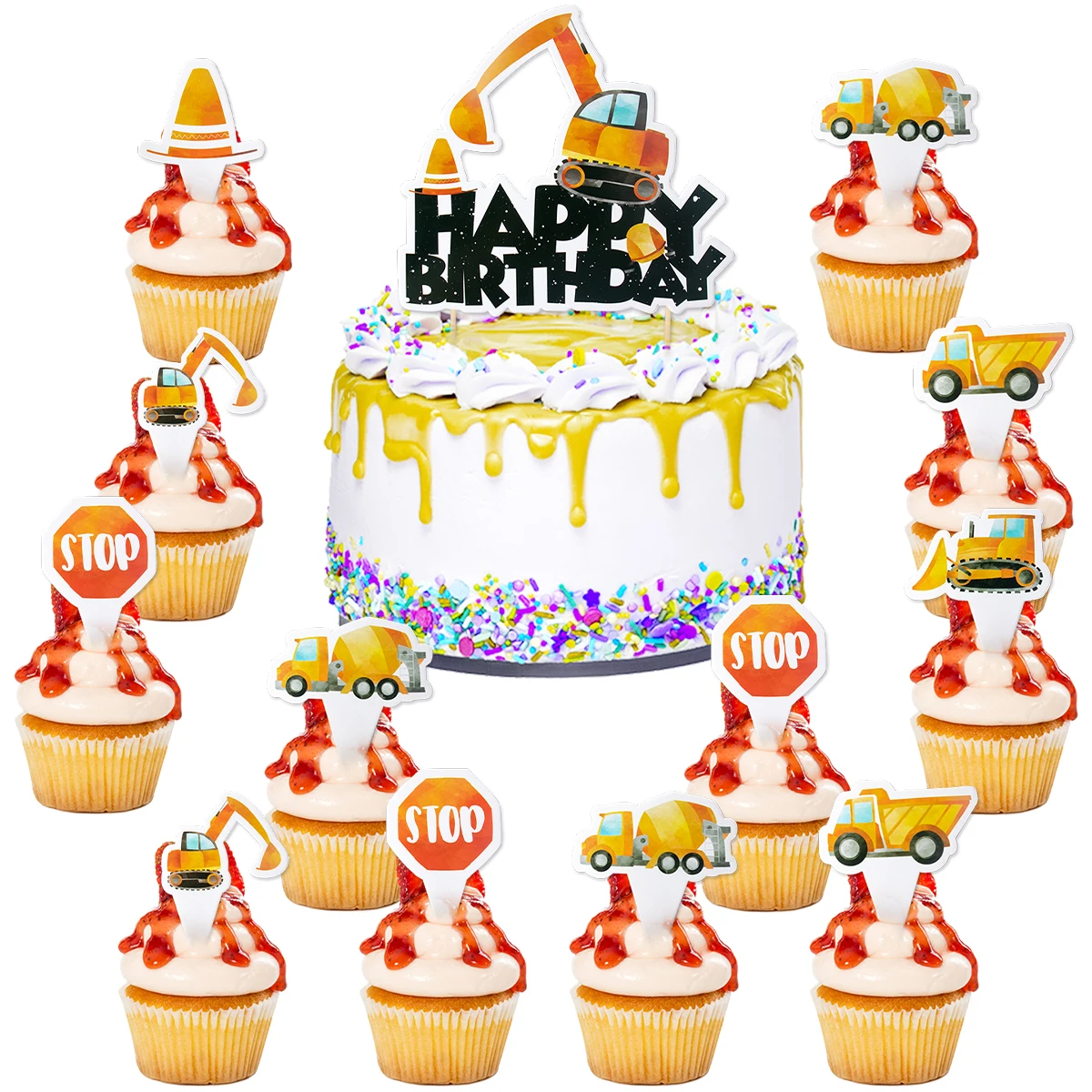 Construction Birthday Party Supplies Tractor Excavator Paper Plate Cup Birthday Banner Truck Latex Balloons For Child\'s Birthday