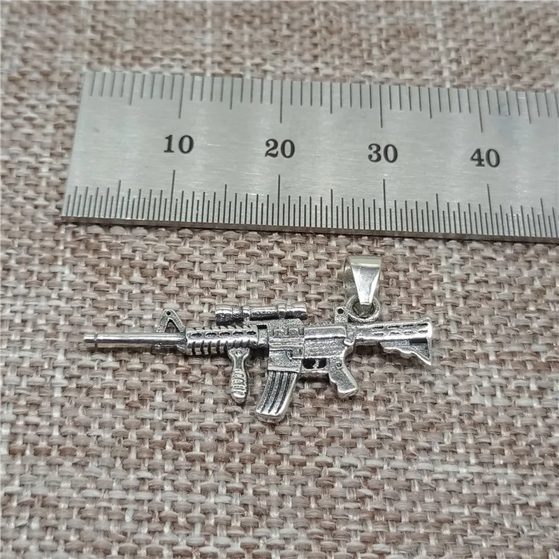 1 Piece Double Sided Rifle Shape Charm in 925 Sterling Silver for Bracelet and Necklace Making
