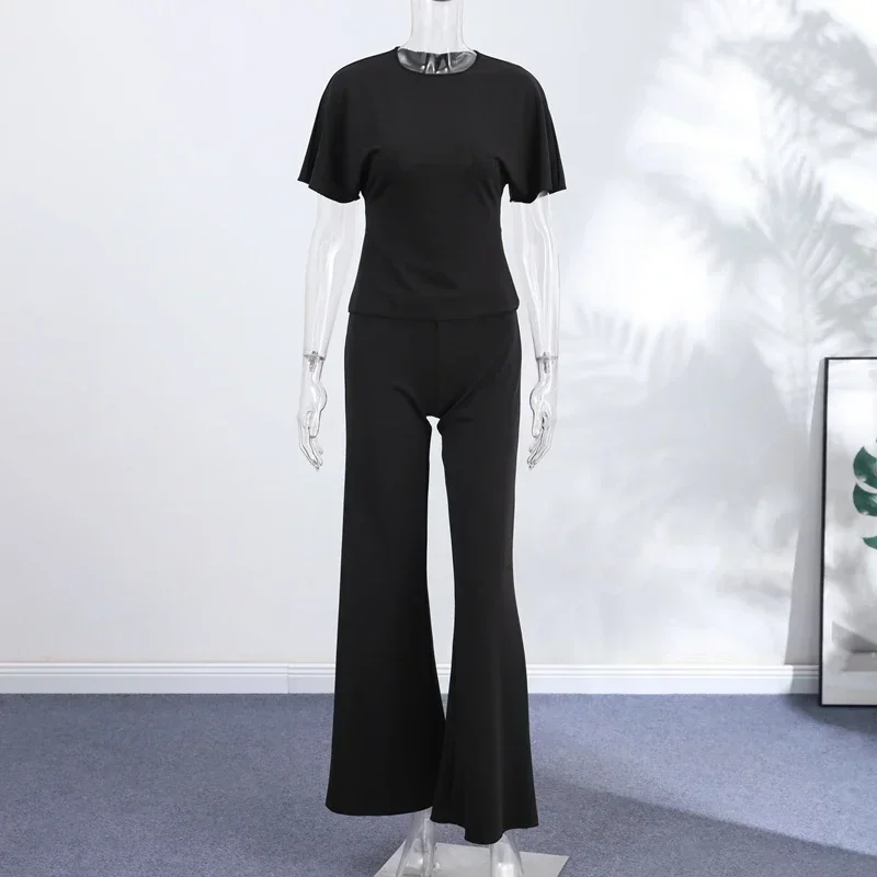 Sexy Rückenfreies Top und Hosen-Set für Damen, Einfarbiges Kurzarm-Oberteil mit Langer Schmaler Hose, Damenanzug für Sommer und Herbst 2026, Neu – Detail 1