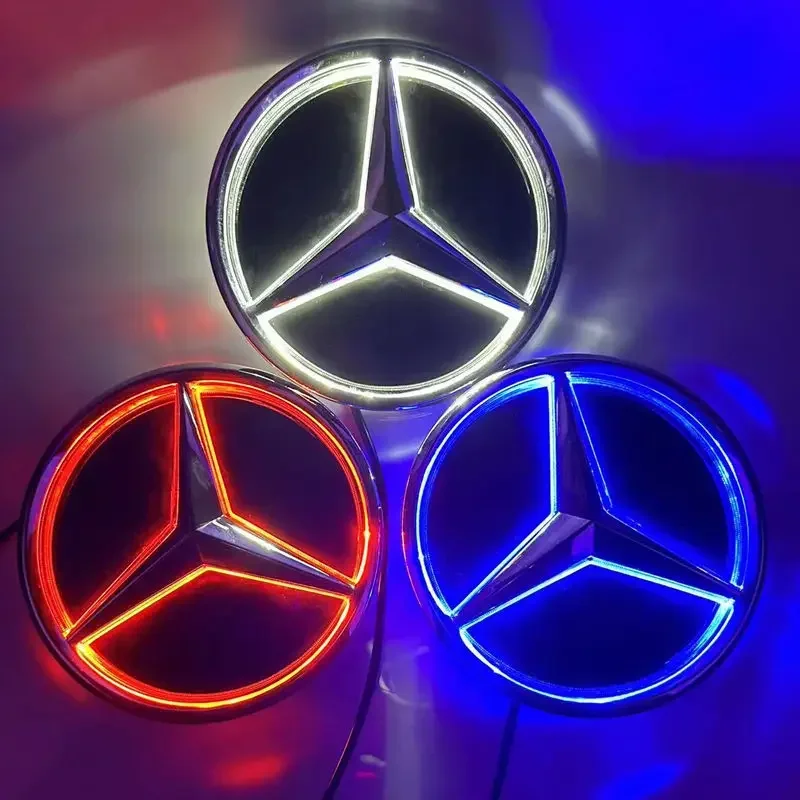 

car Grill Badge 3D Mirror Front led Embelm light For Mercedes W205 W212 W213 W204 ML W166 CLA C117 W176 W177 E GLK GLA GLC GLE