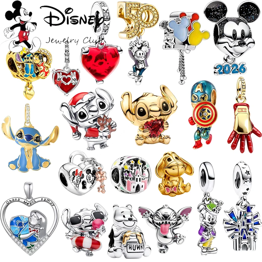 

2026 NEW MINISO Sparkling Mickey Mouse、Lilo & Stitch Dangle Charm Bead Fit Original Silver 925 Bracelet Fine Women Jewelry Gift