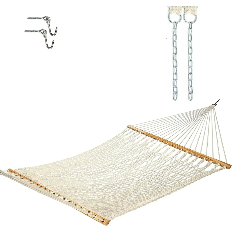 

Castaway Living 13 ft. Double Traditional Cotton Rope Hammock w/ Extension Chains & Tree Hooks