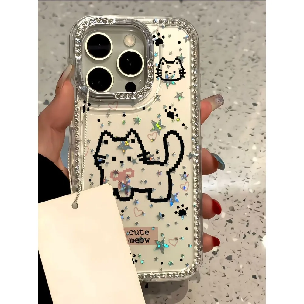 حافظة هاتف شفافة لهاتف آيفون 16 16e 15 14 13 12 11 Pro Max Plus جديد INS Pixel Wave Point Cat طباعة غطاء حماية شفاف