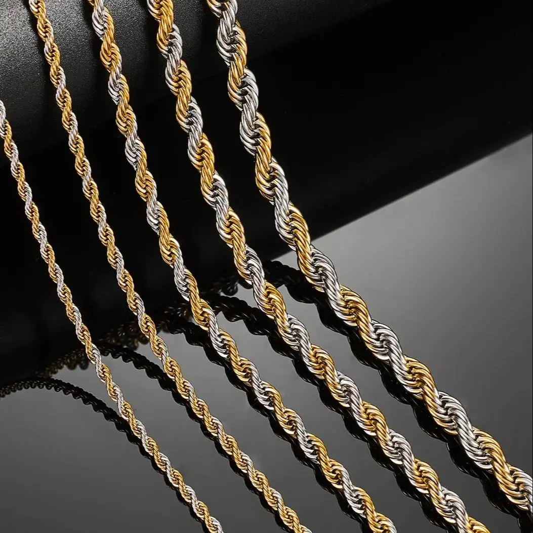 2/3/4/5/6mm Stainless Steel Twisted Rope Chain Long Necklace for Men Women Fashion Mixed Color Statement Punk Rock Metal Jewelry