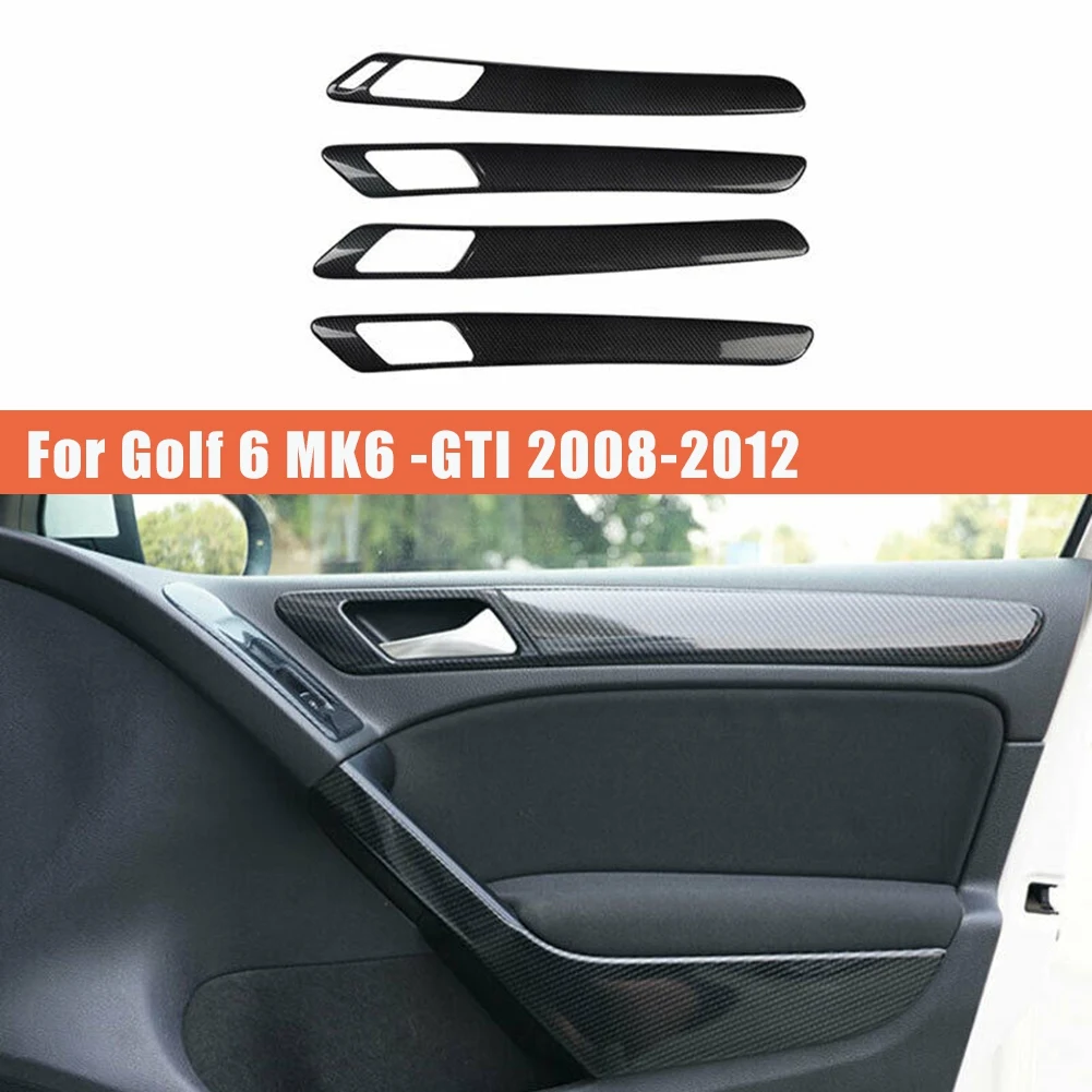 Carbon Fiber Interior Inner Door Handle Cover Trim Panel Strip Decoration for Golf 6 MK6 2008-2012 Accessories