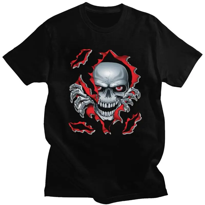 Custom Rip Skull T Shirts Men 100% Cotton Tee Tops Gothic Skeleton Tshirt Fashion T-shirt Clothes