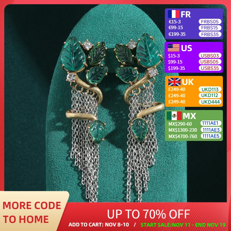 

Винтажные ювелирные изделия, серьги-капли с зелеными глазурованными листьями и кисточками для женщин, стеклянные антикварные роскошные дизайнерские бренды, высокое качество 2025