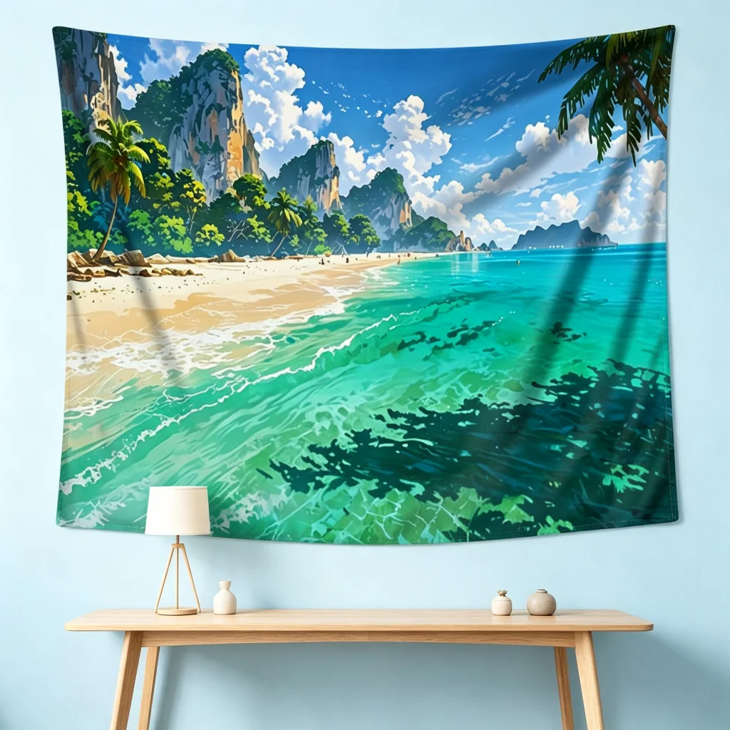 1PC Beach Scenery Print Backdrop Banner, Bedroom Living Room Photo Background, Polyester Wall Hanging, Home Decor, Wall Art