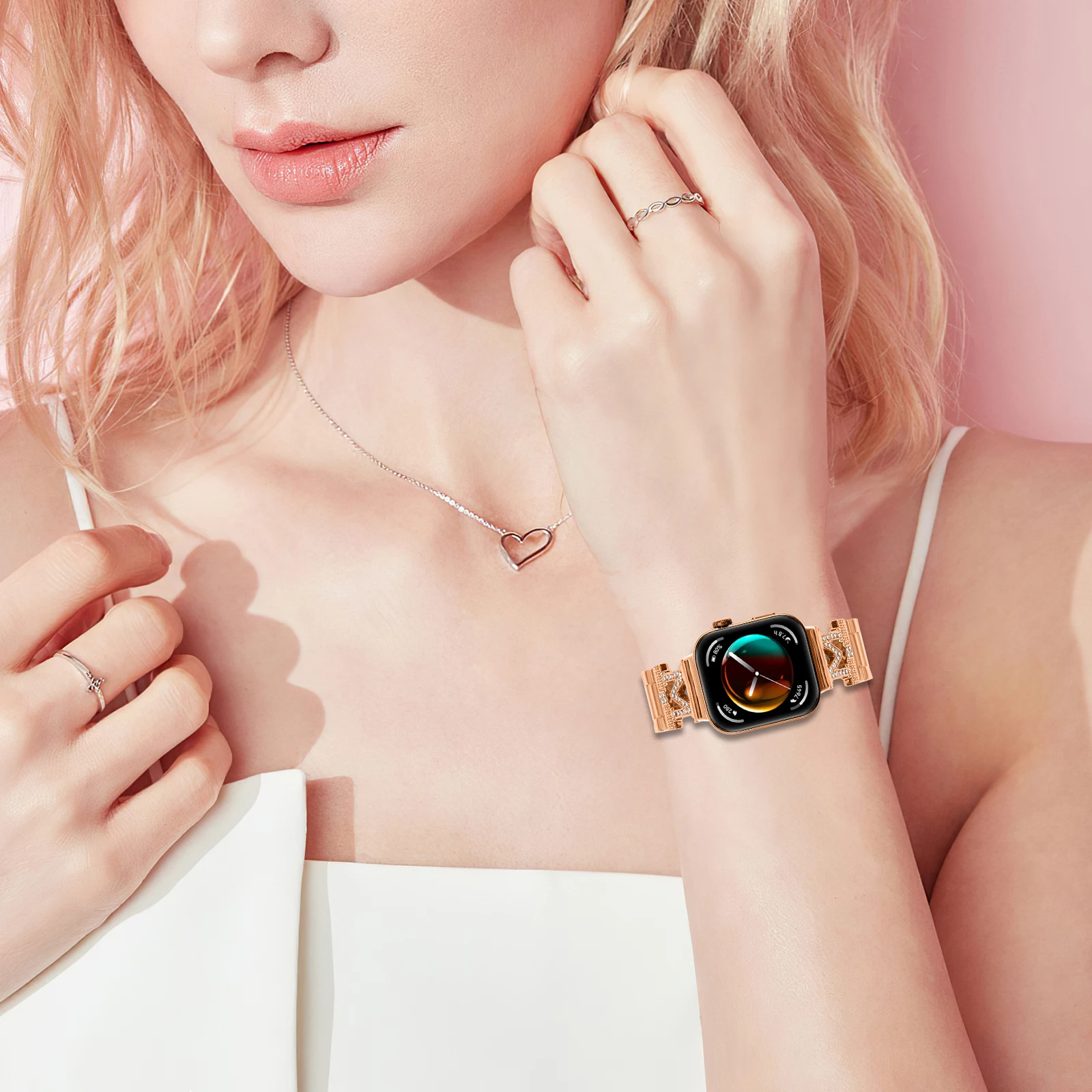 Watchband Compatible with Huawei Watch Fit 3 Diamond Leeter "M" Bracelet for Huawei Fit 3 Stainless Steel Bracelet