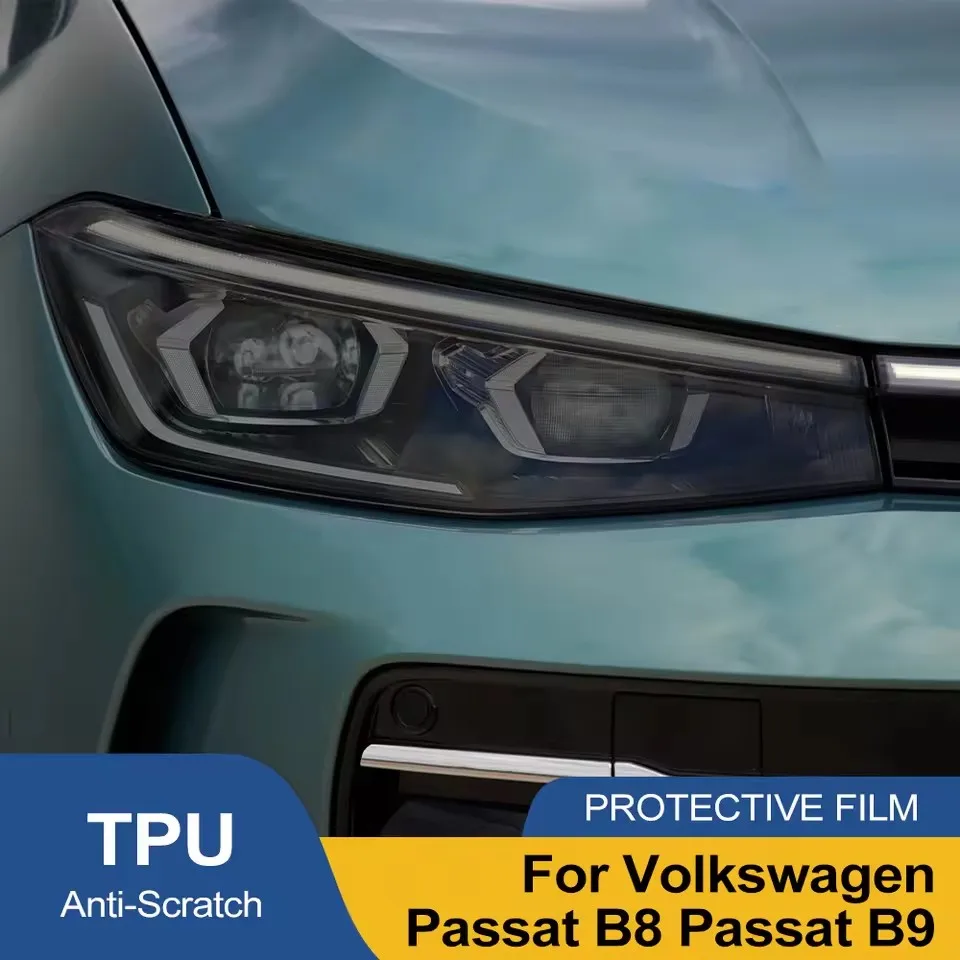 Película protectora de vinilo para faros delanteros de coche, color negro ahumado, precortada, para Volkswagen Passat B8 B9 Wagon, antiarañazos, de alto brillo.