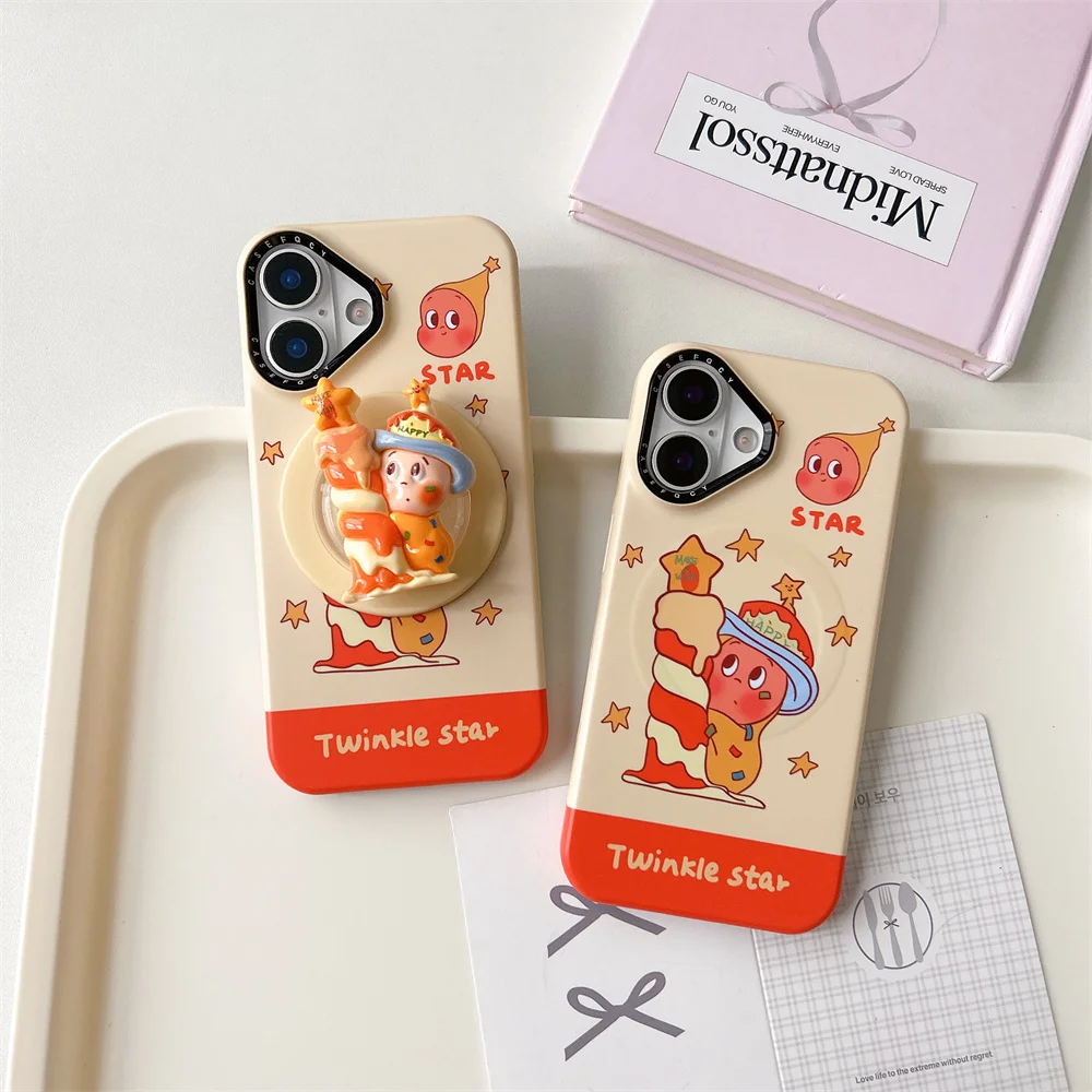 

New Korean INS Starman phone case, suitable for iPhone 13, 14, 15, 16 Pro Max Fundas, with stand and shock-absorbing protective