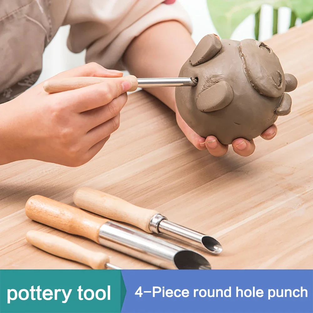 セラミック中空モデリングおよびポット作成用ポリマークレイツール、陶器穴パンチ、完全な丸いオープンホール、4個セット