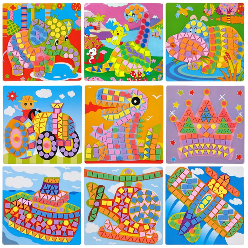 Crianças adesivos brinquedo diy pacote de material artesanal bola de pelúcia/diamante/botão/eva/ponto quebra-cabeça brinquedos crianças recompensas presentes aniversário tmz