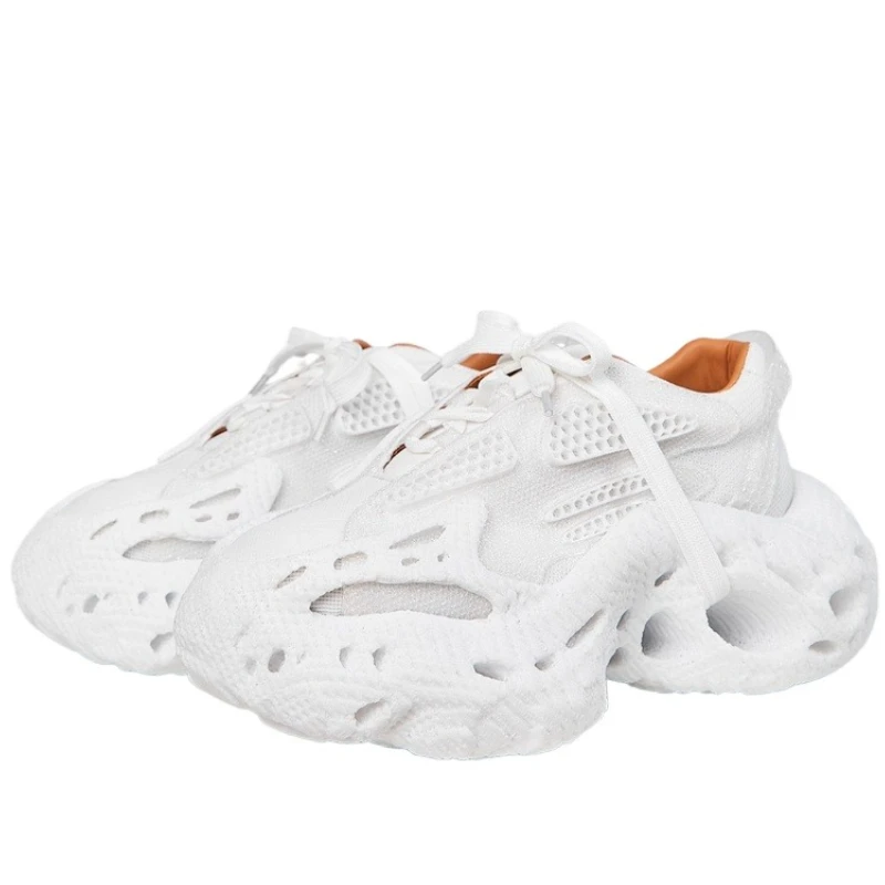 

Original 3D Printing Thick Soled Shoes for Men's Women's 8cm White Sneakers Genuine Leather Couple Casual Height Increased Shoes