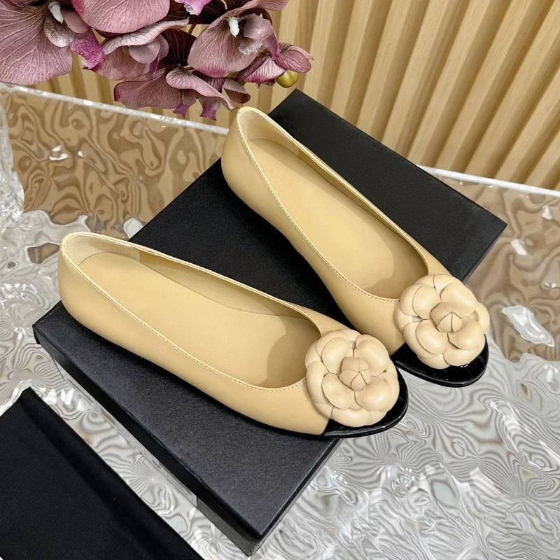 Spring Autumn Women Casaul Shoes Fashion Genuine Leather Ballet Flats Low Heels Loafer Flower Round Toe Slip on Women Flats 2024