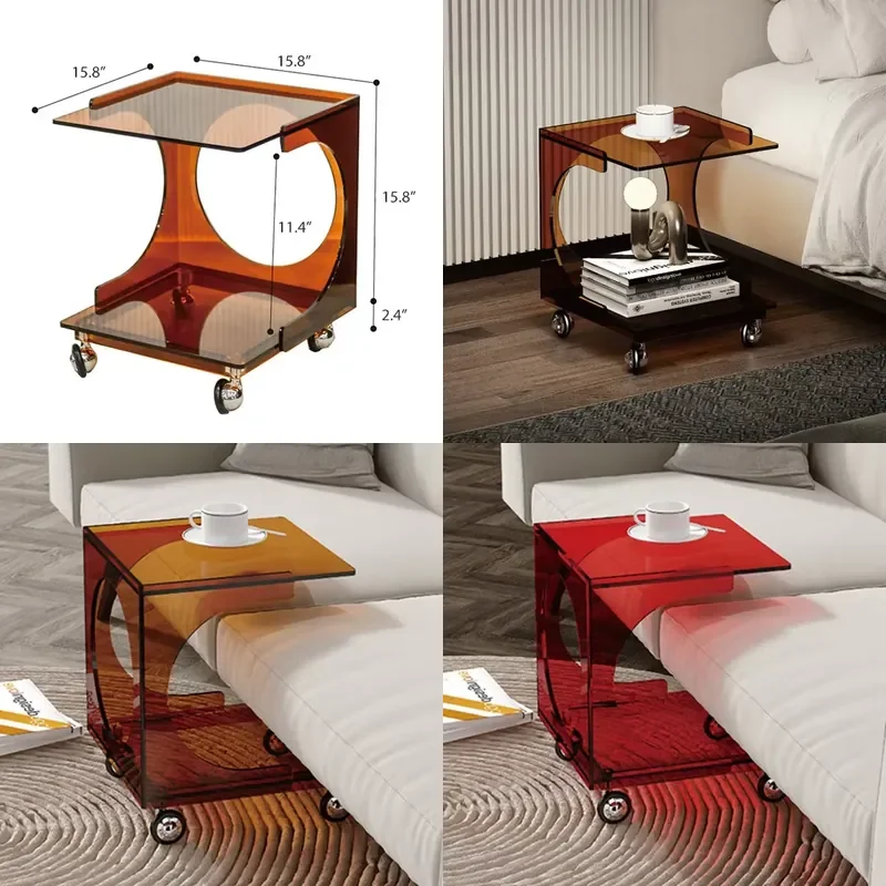 JAYA High Quality Pmma Dining Room Furniture Acrylic Wheeled Side Table