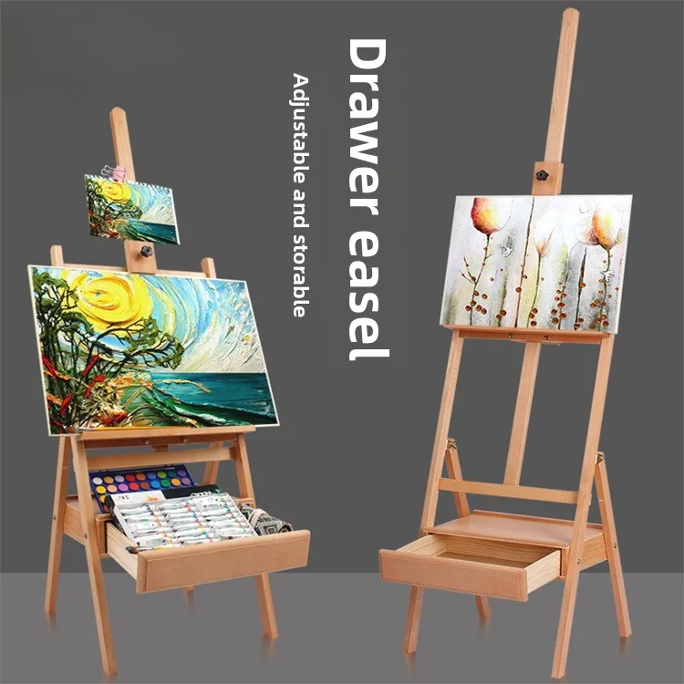 Beechwood easel with drawer - foldable & storable professional art easel