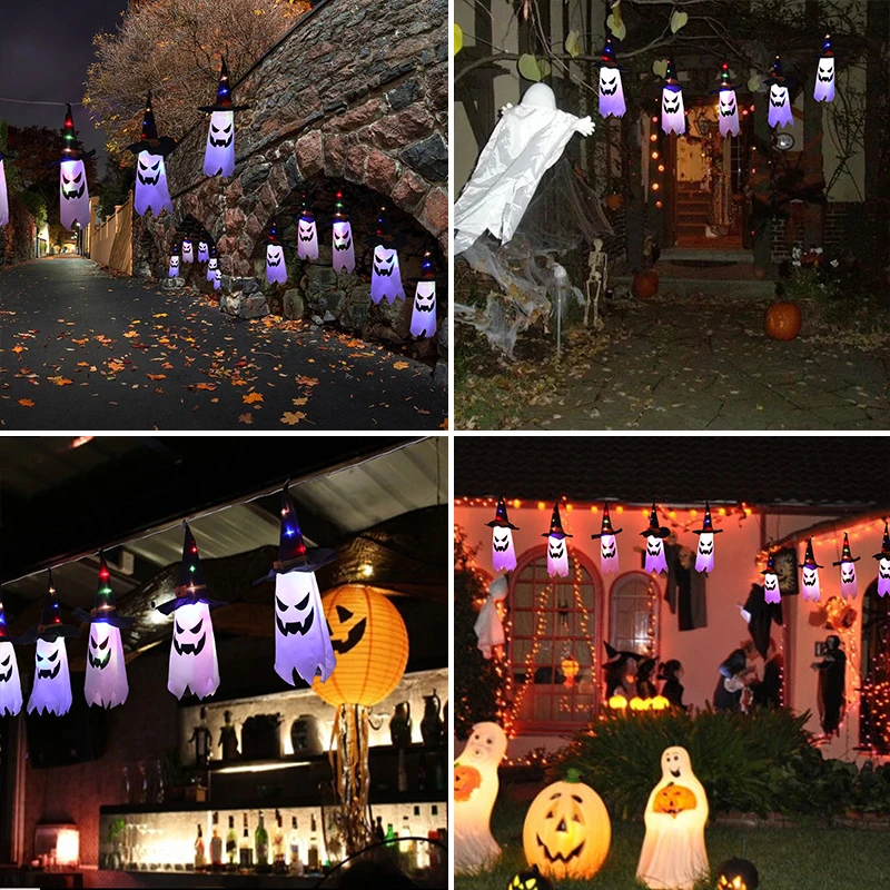 Halloweenowy sznurek świetlny LED, świąteczna dekoracja atmosfery, zasłony, kolorowe światła, sztuka tkanin, wspaniałe twarz, sklepy, wystrój domu