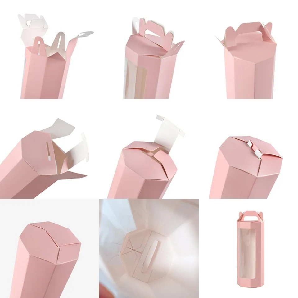 10/30/50 Stück Papier-Geschenkbox mit durchsichtigem Fenster, achteckige Kraft-Verpackungsbox mit Griff, Verpackungsbox für Geburtstagsparty-Festivals – Detail 10
