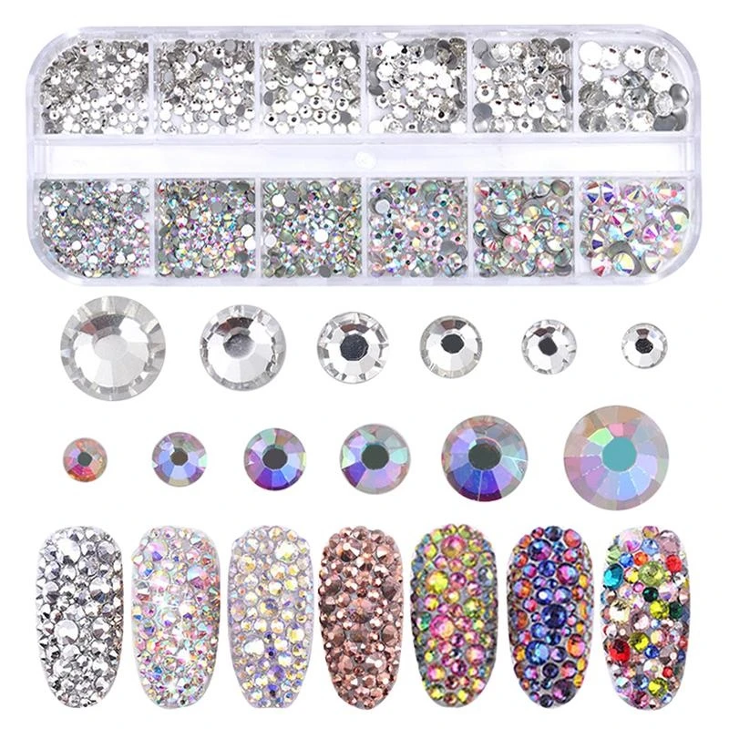 12 griglie mix 3D strass per unghie multi-dimensione posteriore piatta decorativa per nail art mini accessori decorativi colorati per nail art fai da te