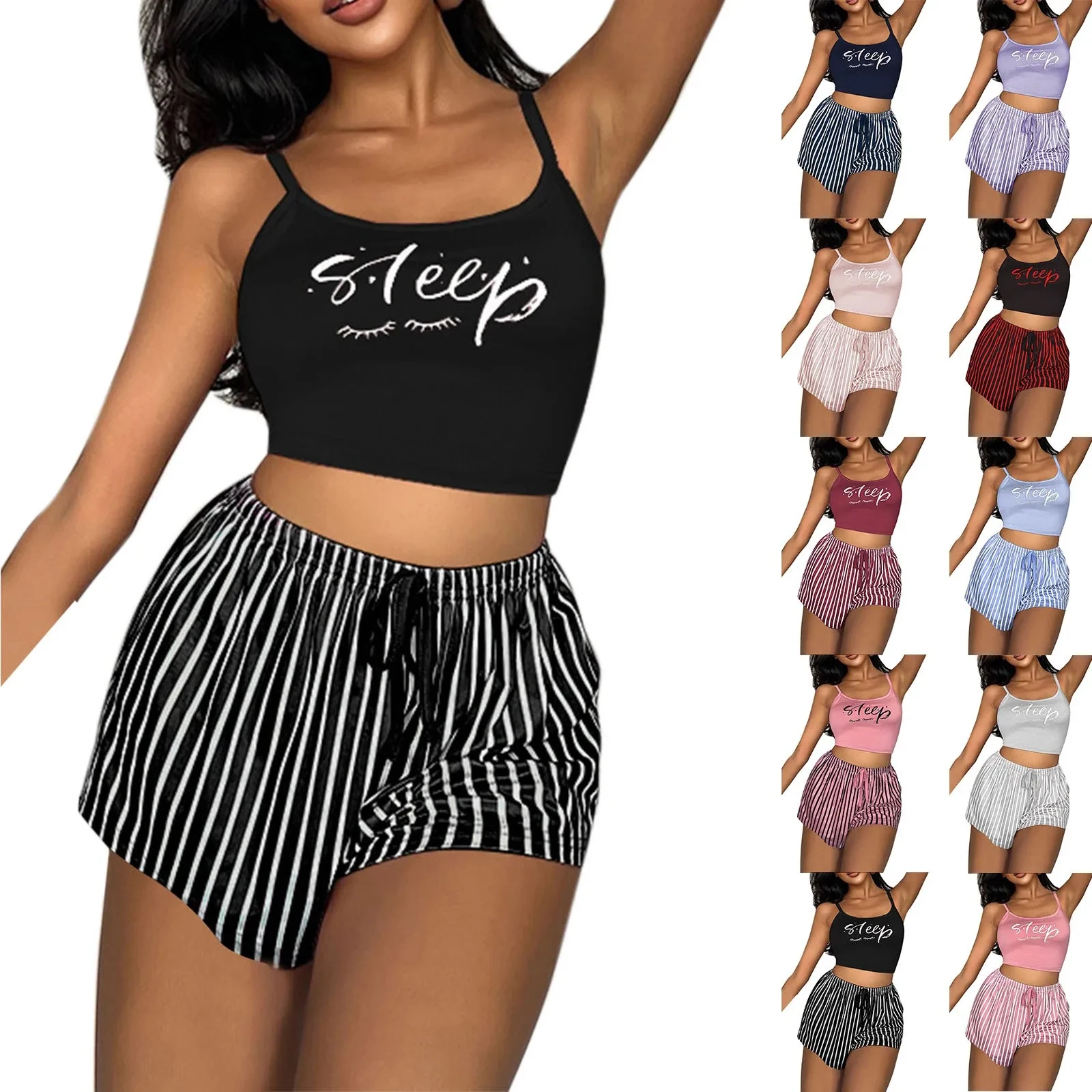 

Sexy Print Halter Top Shorts Home Clothes Set New Arrival Spicy Girl Slim Fit Cross Border Print Comfortable Sleeveless Set