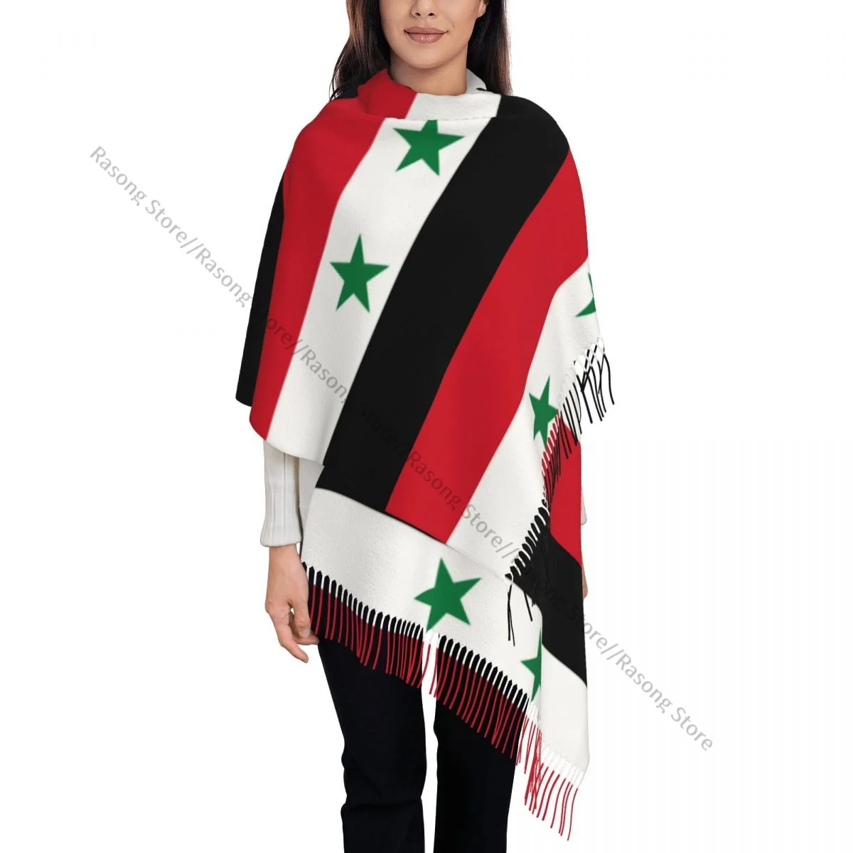 Flag Of Syria Scarf Winter Long Large Tassel Scarves Soft Wrap Pashmina