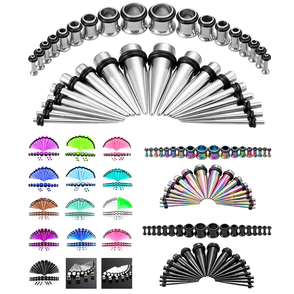 14G-00G 36Pcs Ear Gauges Stretching Kit Tapers Plugs Eyelets Punk Stainless Steel Acrylic Ear Tunnels Expander Piercing Jewelry