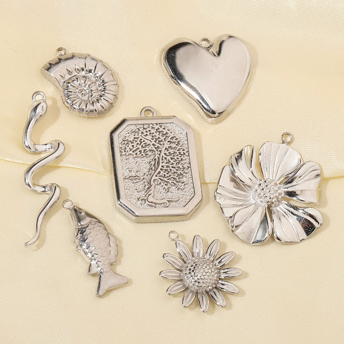 3 قطعة/الوحدة العصرية الفولاذ المقاوم للصدأ عالية البولندية الصليب عباد الشمس سحر الملاك نجم البحر الأفعى قلادة DIY بها بنفسك قلادة صغيرة بالجملة