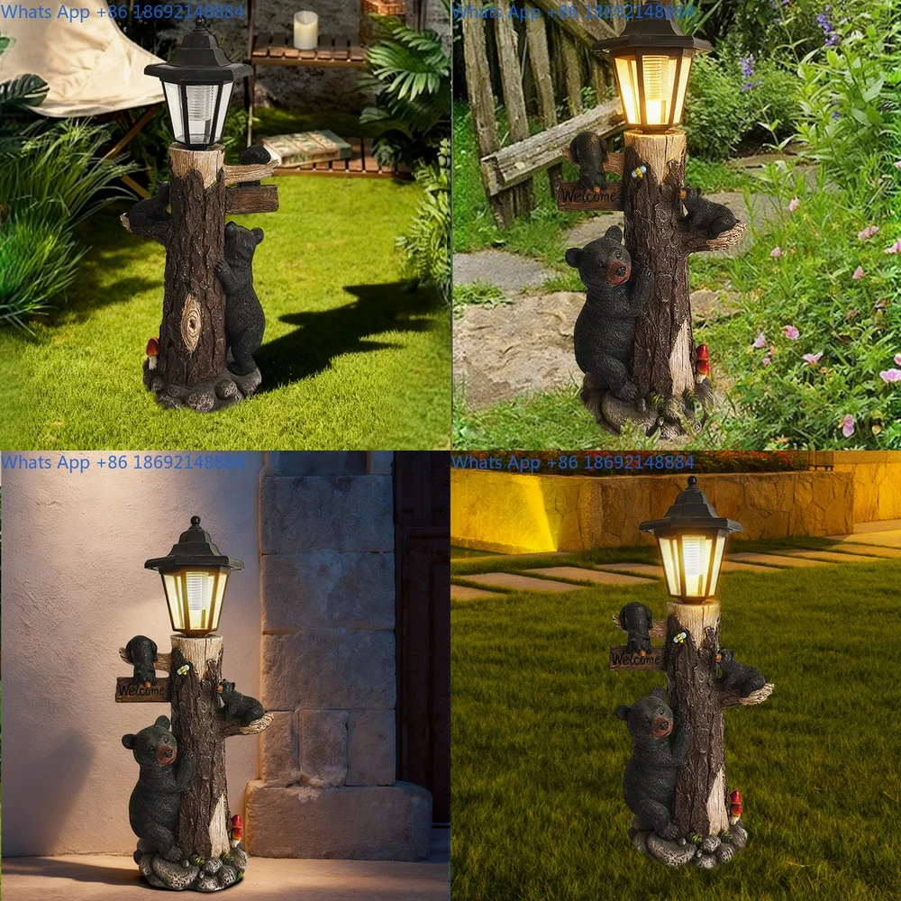 Bear Solar Lantern Garden Resin Crafts Statue Ornament Night Light Decoration