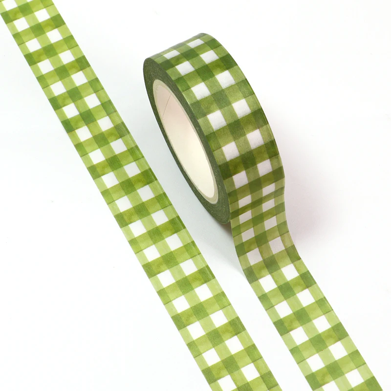 NEW 1PC 10M Decorative Cute Green Plaid Washi Tape for DIY Scrapbooking Planner Adhesive Masking Tape Kawaii Stationery