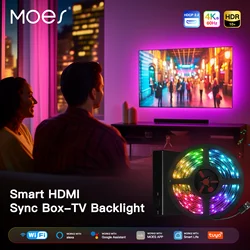 Moes-インテリジェントなアンビエントライトキット,TVバックライト,HDMI 2.0デバイス,同期ボックス,LEDストリップライト,Alexa音声,Googleアシスタントによる制御