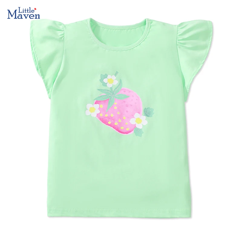 Little maven 2024 Summer Toddlers Children's Clothing Birthday Gifts T shirts Cartoon Strawberry Baby Girls Kids Clothes Cotton