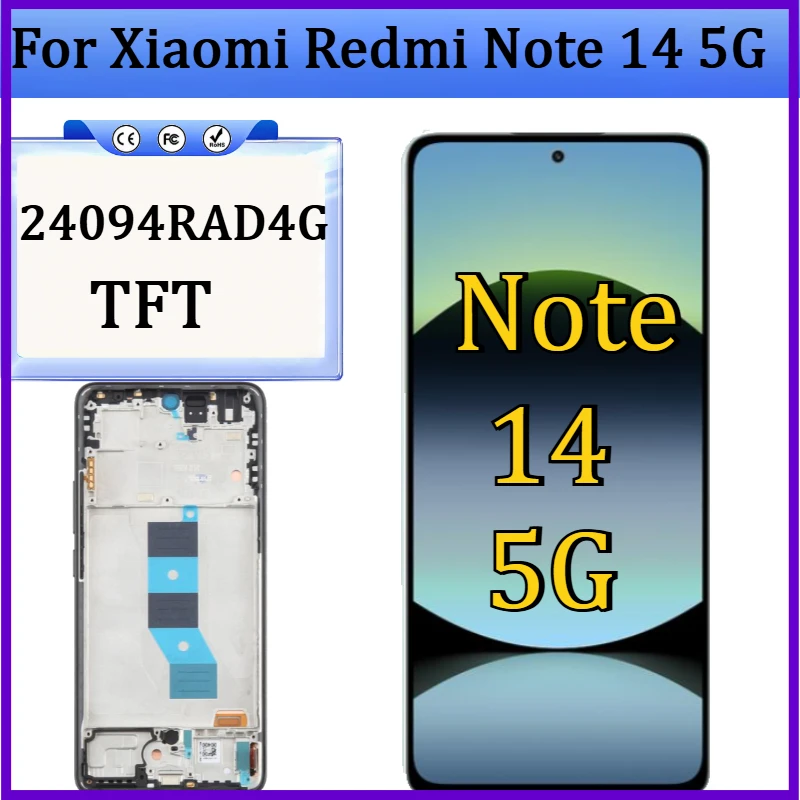 

TFT-дисплей для Xiaomi Redmi Note 14 5G LCD 24094RAD4G, сенсорный экран-дигитайзер, замена дисплея для Redmi Note 14 5G LCD