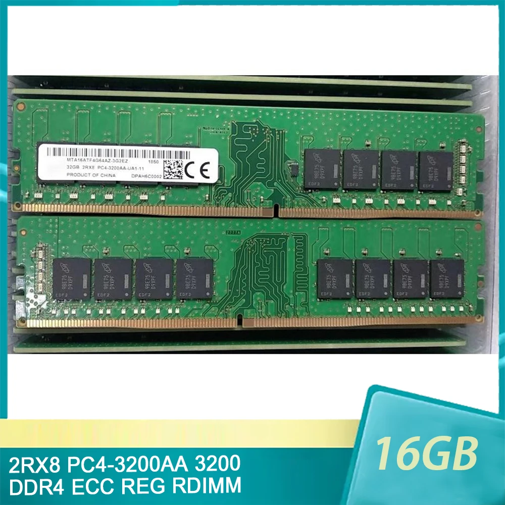 1Pcs For MT RAM 16GB 16G 2RX8 PC4-3200AA 3200 DDR4 ECC REG RDIMM Memory